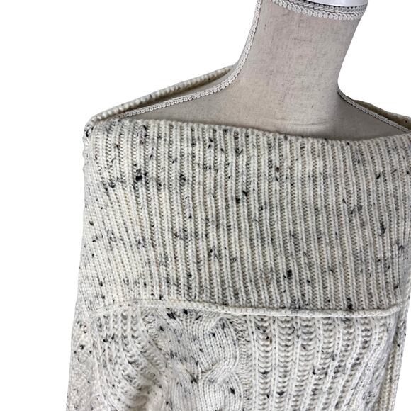 Free People New Dream Sweater Cream Speckled Off Shoulder Cable Knit Size M - Picture 4 of 9